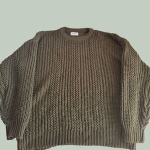 Windridge Mens Oversized Chunky Knit Crewneck Sweater Olive Green Baggy XL